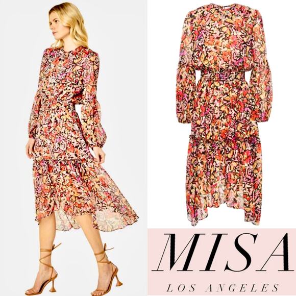 MISA LOS ANGELES Red Pink & Purple Summer Floral Dress – Medium - Picture 1 of 11